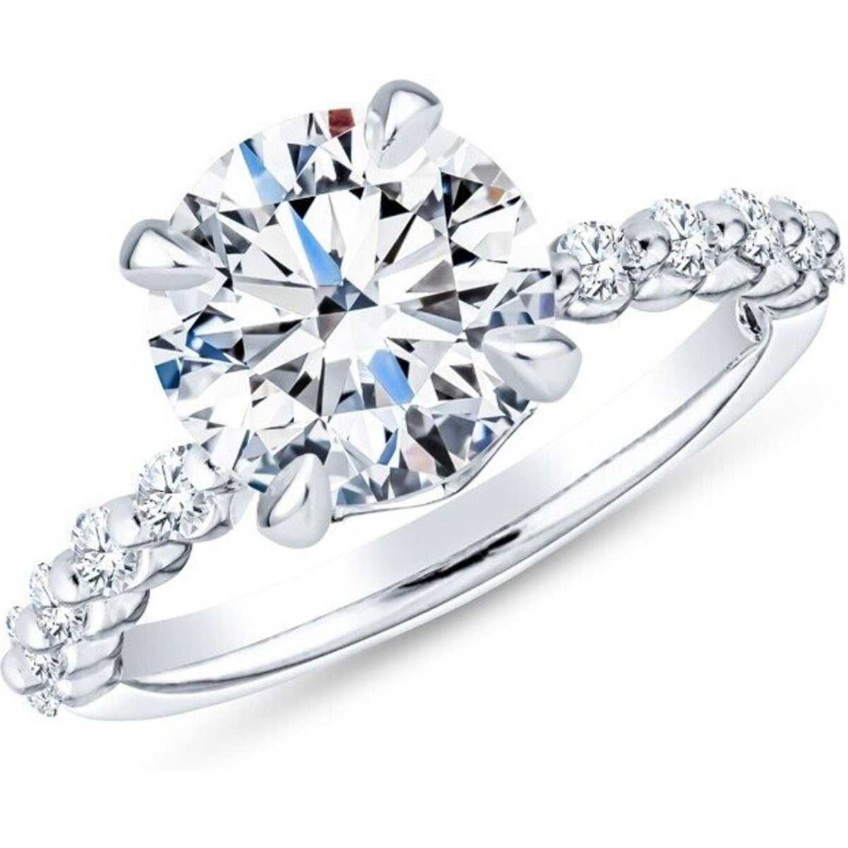 Contemporary Round Diamond Solitaire Engagement Ring with Diamond Band