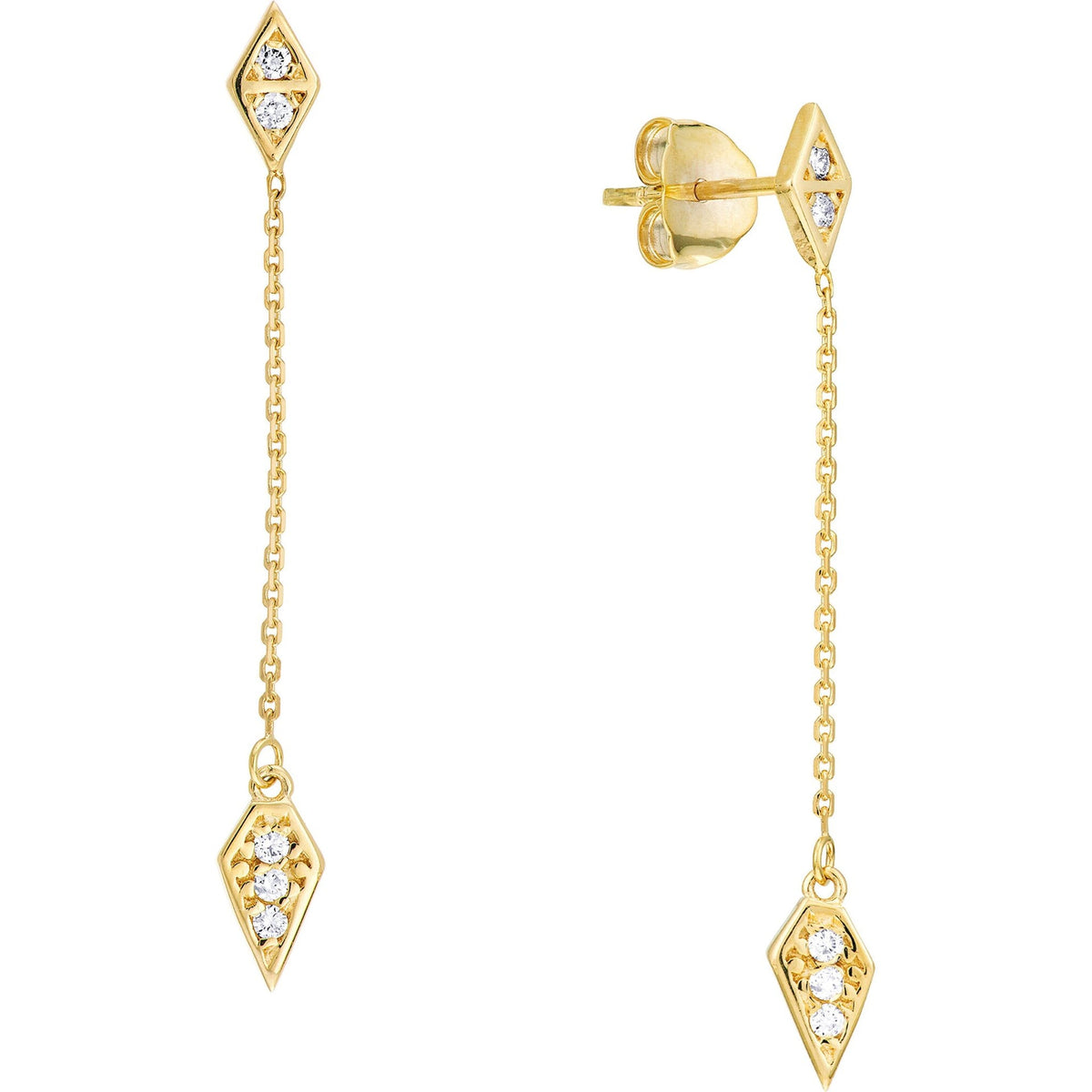 Elegant Yellow Gold Diamond Kite Dangle Earrings from Robinson's Jewelers