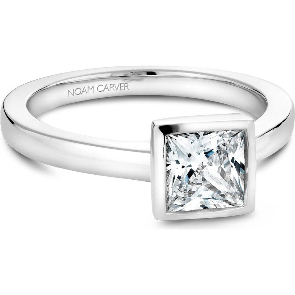 Princess cut diamond engagement ring with bezel setting in white gold by Noam Carver