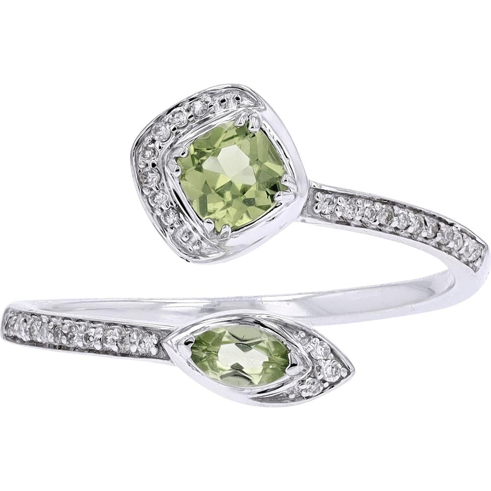 Fashion 10k white gold, peridot, and diamond accent ring