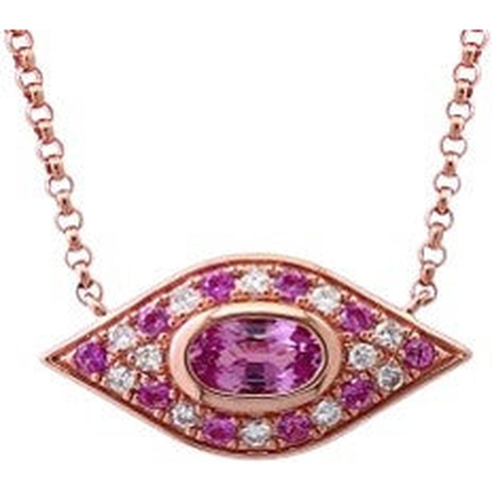 14K Rose Gold EFFY Evil Eye Prote Caration Pendant with Pink Sapphire - 0.41 Carat Main Stone Weight