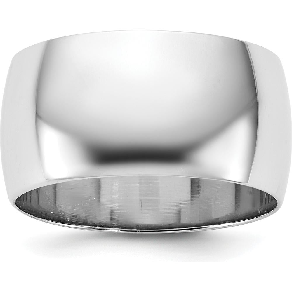 14K White Gold 10mm Domed Wedding Band with Rhodium Plating Size