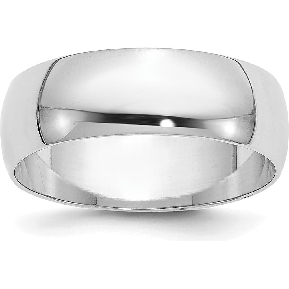 14K White Gold 6mm Half-Round Wedding Band Polished, Rhodium
