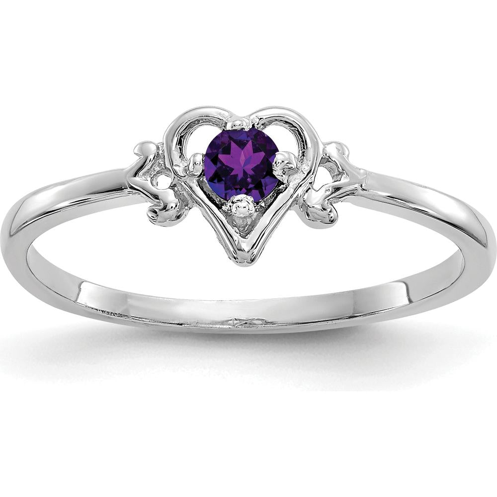 14K White Gold Amethyst Heart Birthstone Ring Carat Round