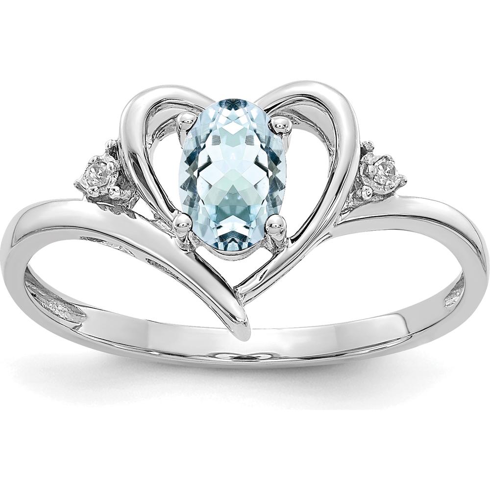 14K White Gold Aquamarine and Diamond Heart Ring Carat
