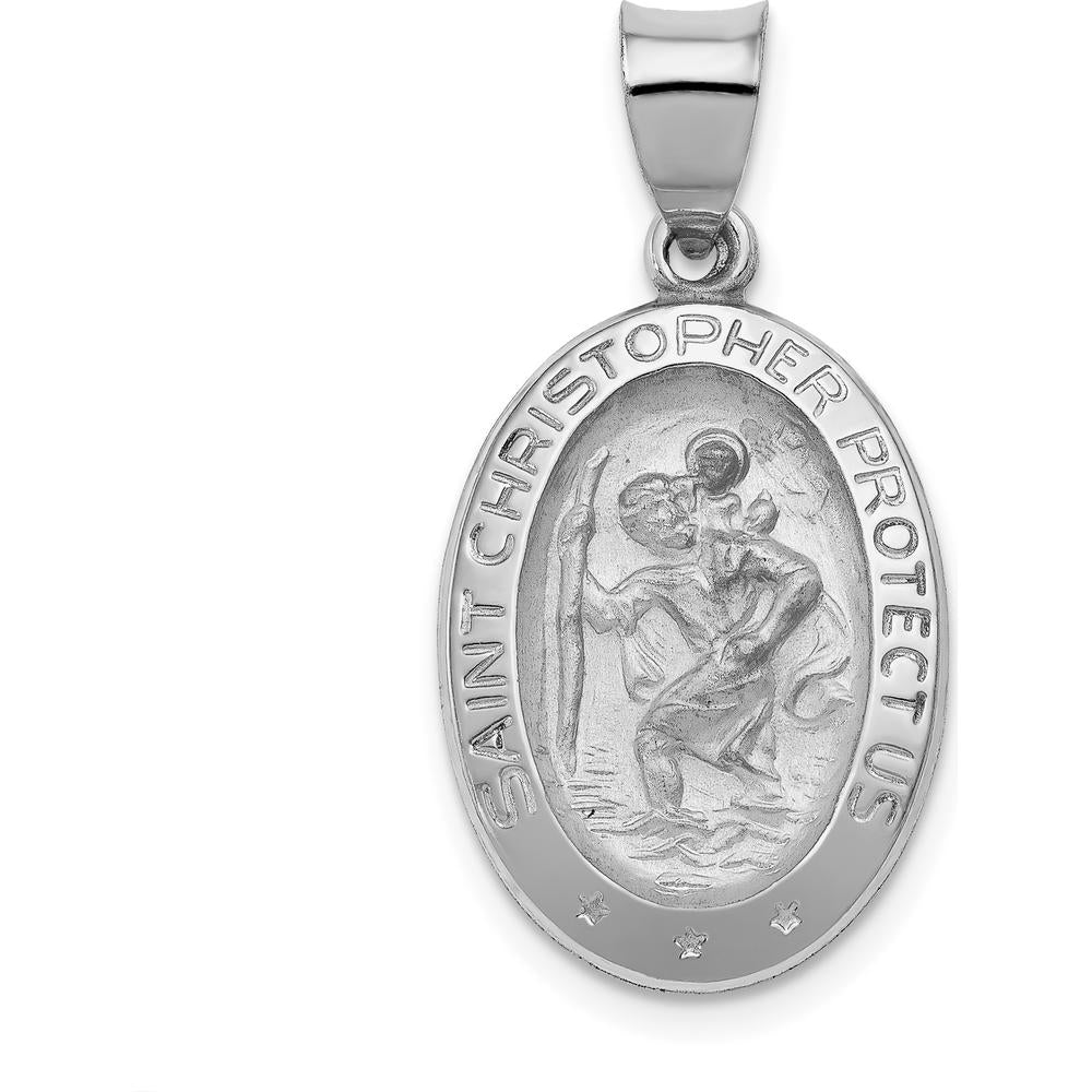 14K White Gold Christopher Medal Pendant with Polished and
