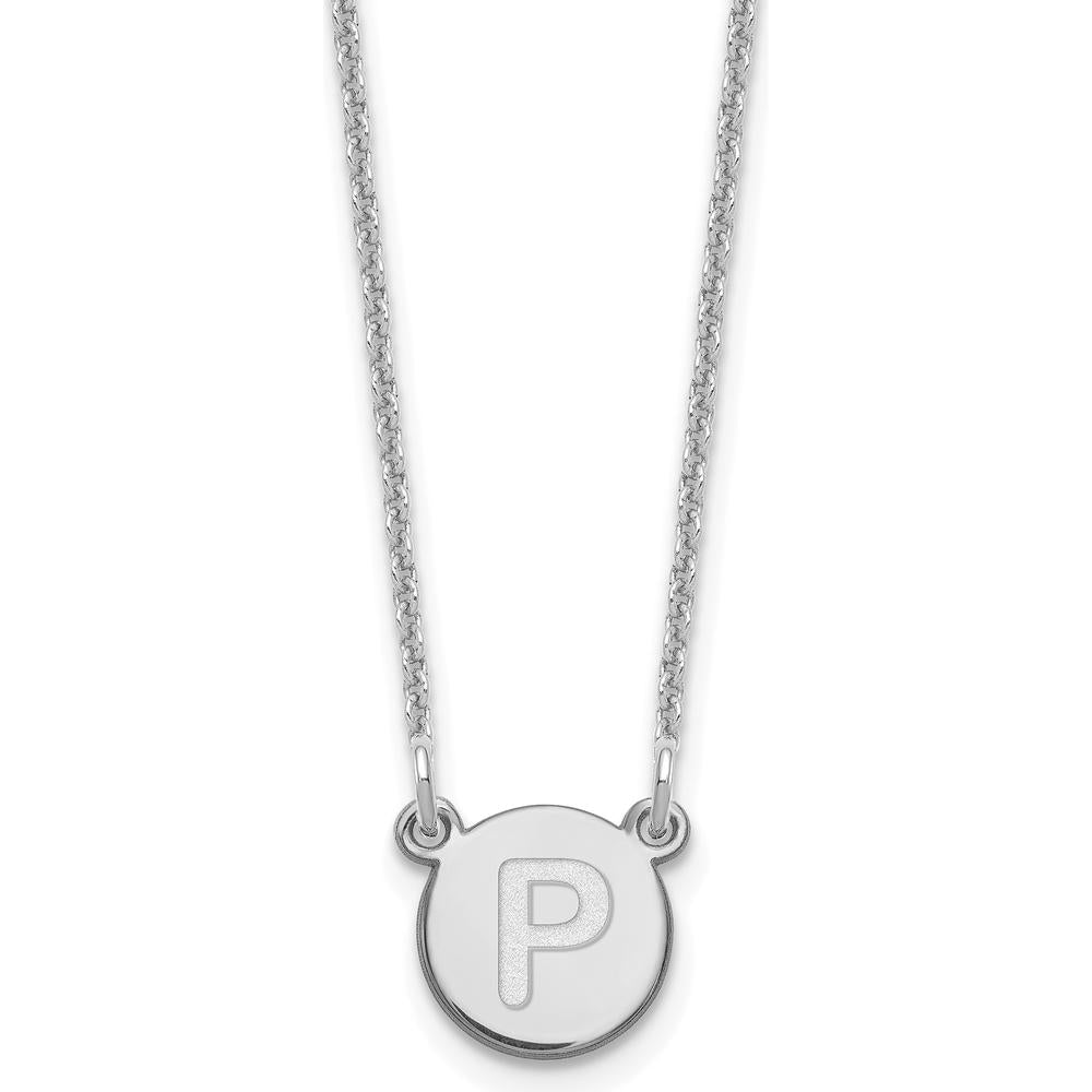 14K White Gold Tiny Circle Block Letter P Initial Necklace