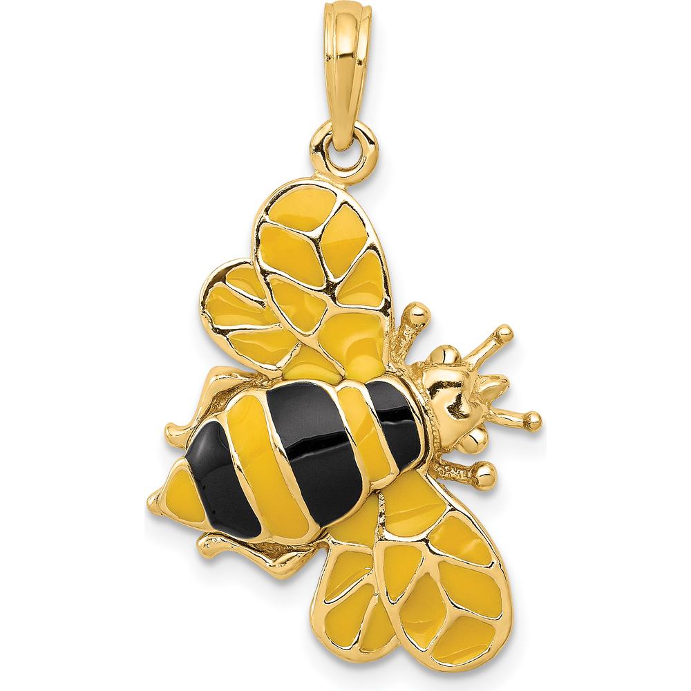 14K Yellow Gold 3D Bumblebee Pendant with Black and Yellow Enamel