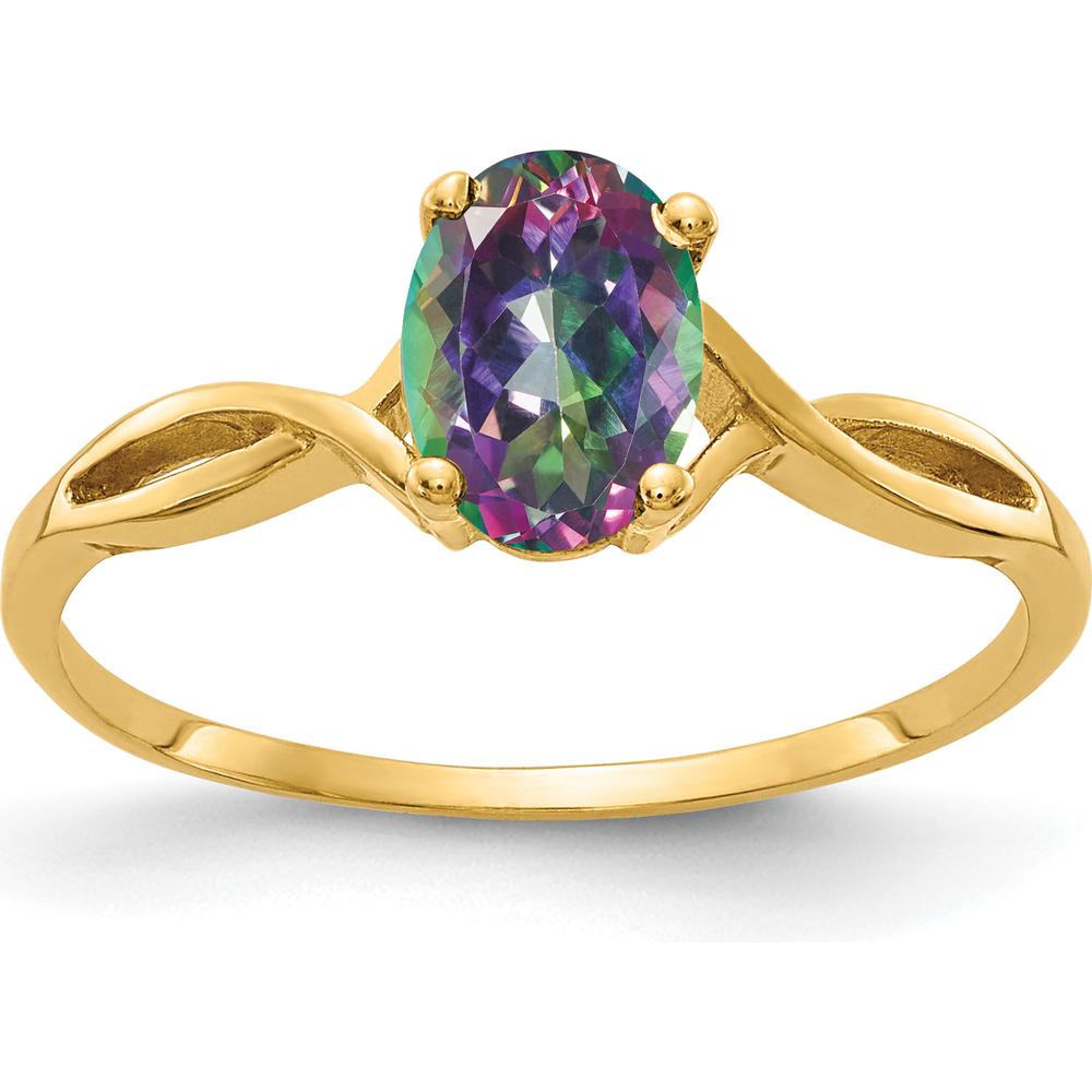 14K Yellow Gold 7x5mm Oval Mystic Fire Topaz Ring Carat