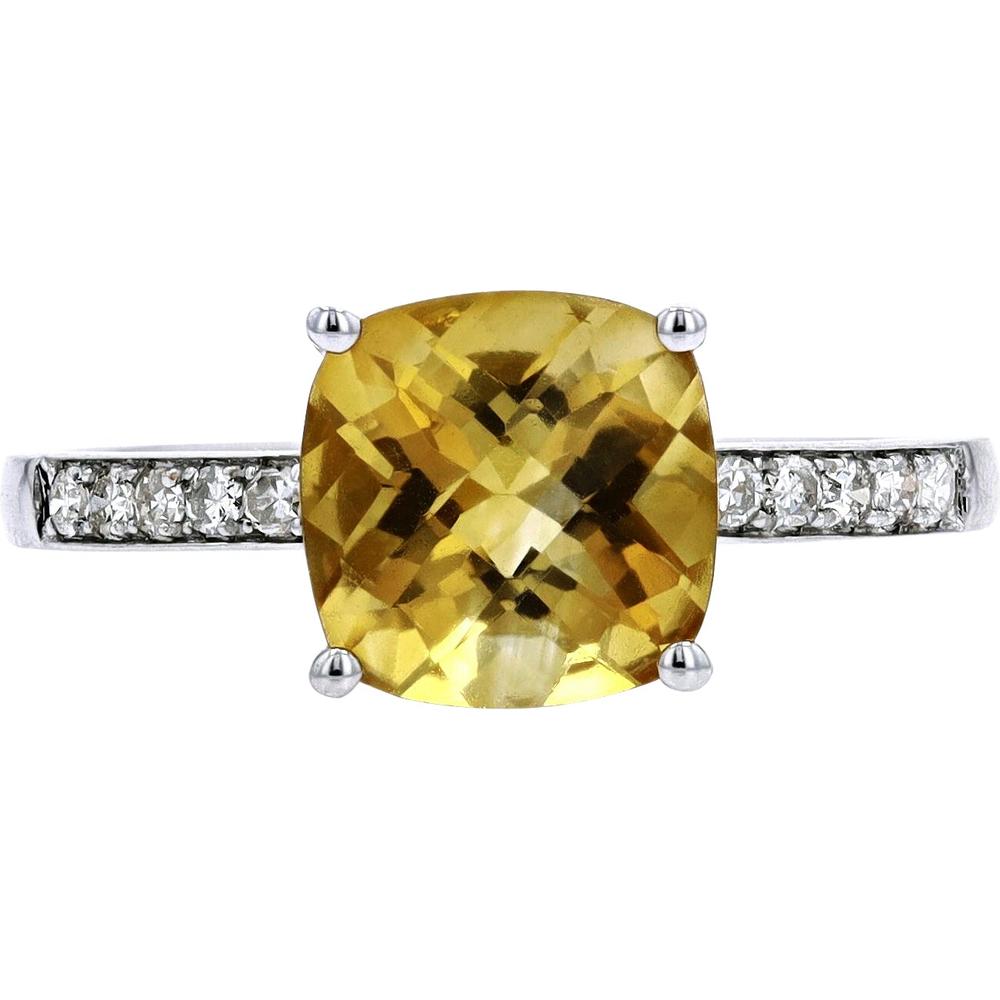 14K Yellow Gold Cushion-Cut Checkerboard Citrine Solitaire Ring