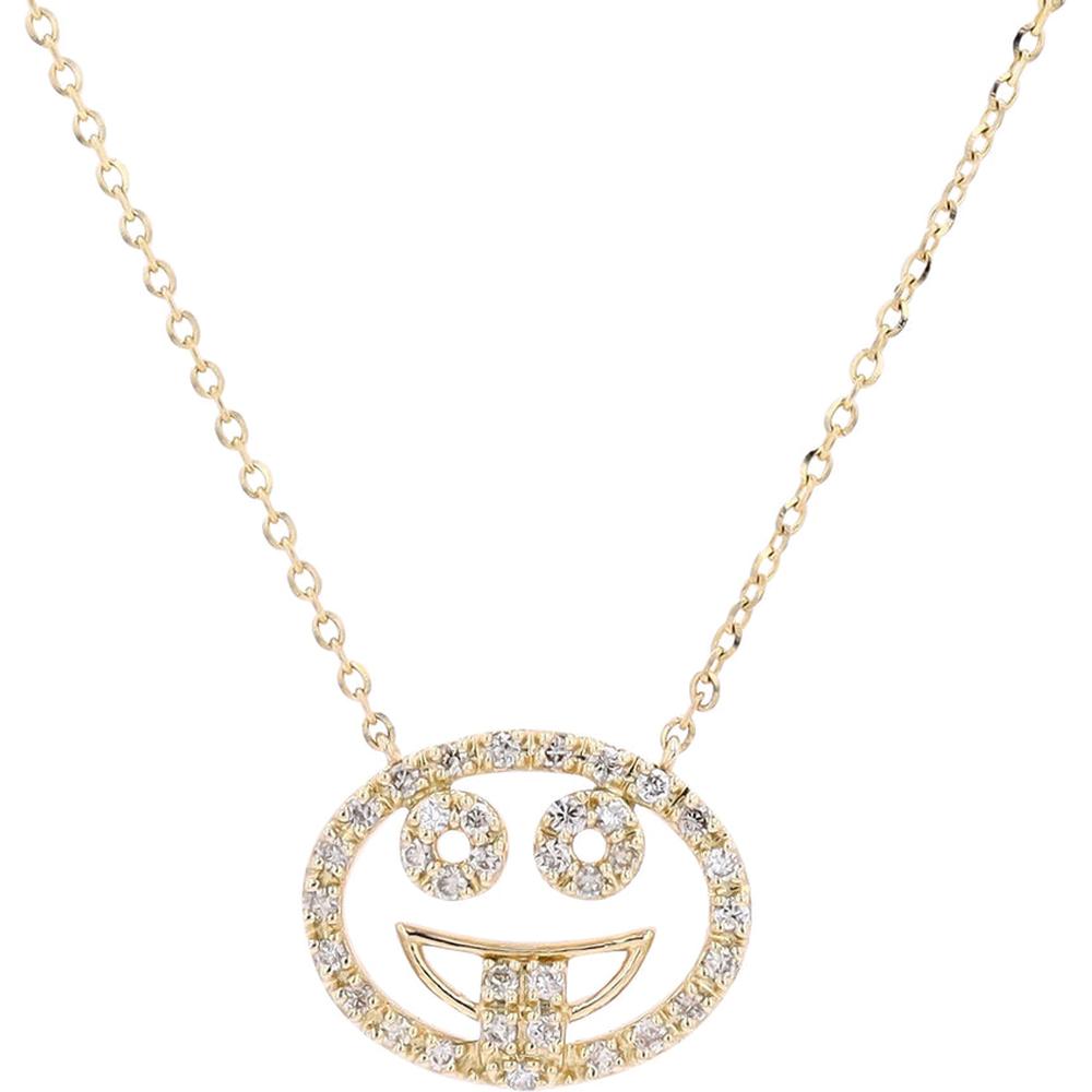 14K Yellow Gold Diamond Smiley Face Pendant Necklace - 0.17 Carat