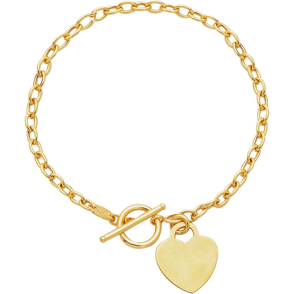 14K Yellow Gold Heart Charm Toggle Bracelet with Oval Links