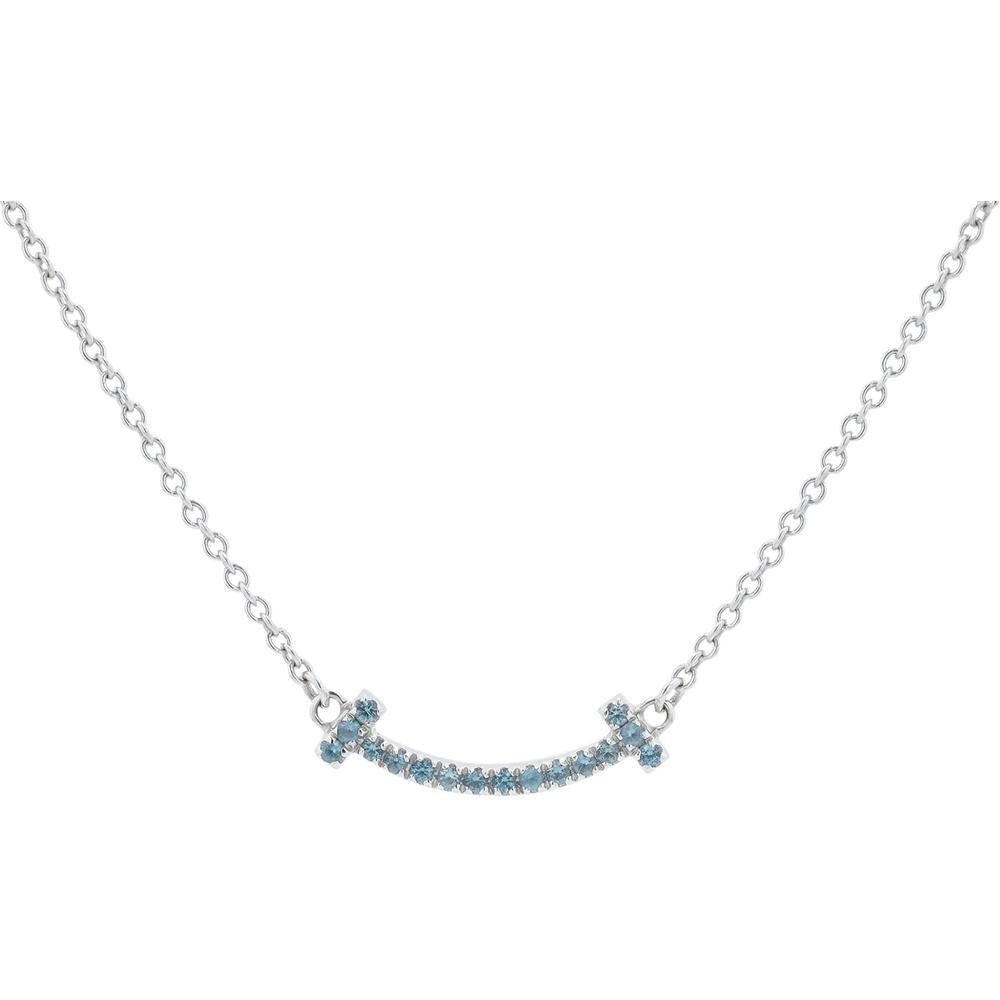 18K White Gold Blue Topaz Smile Pendant Necklace from Tiffany Co
