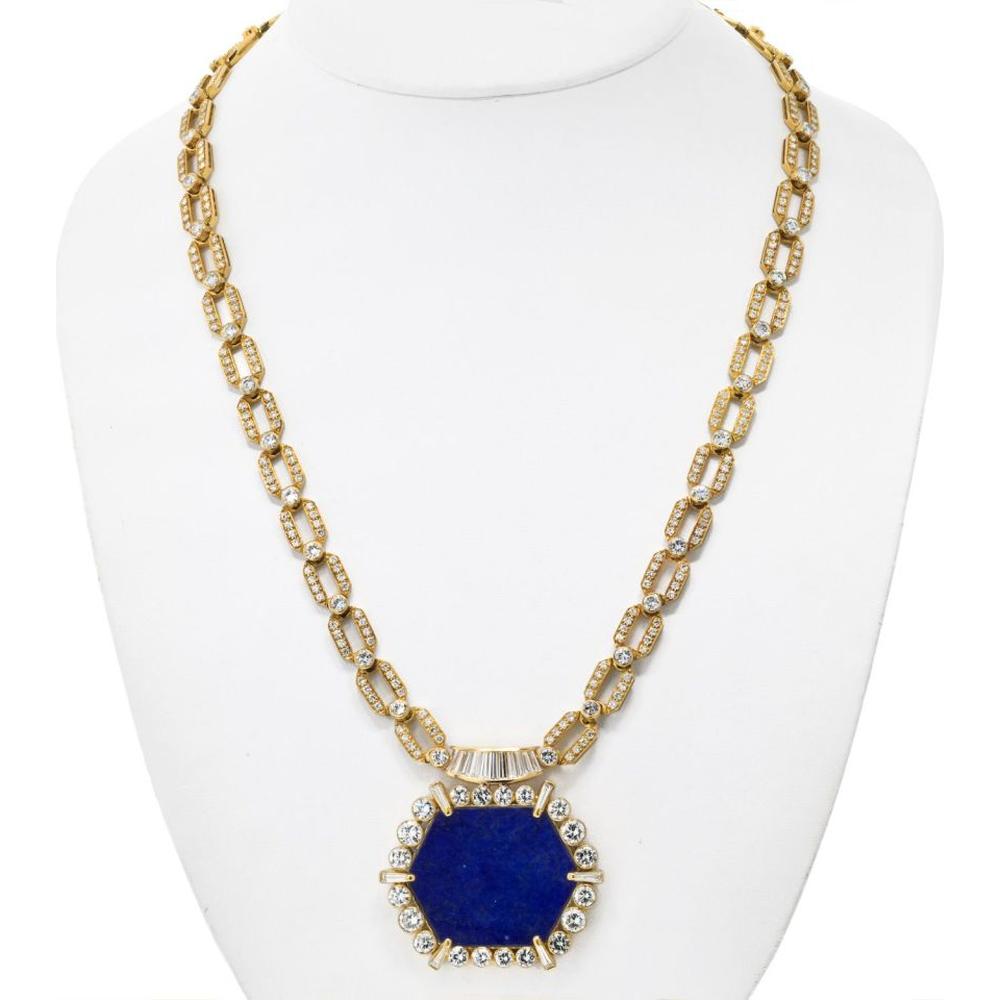 18K Yellow Gold 22-Inch Diamond and Lapis Lazuli Chain