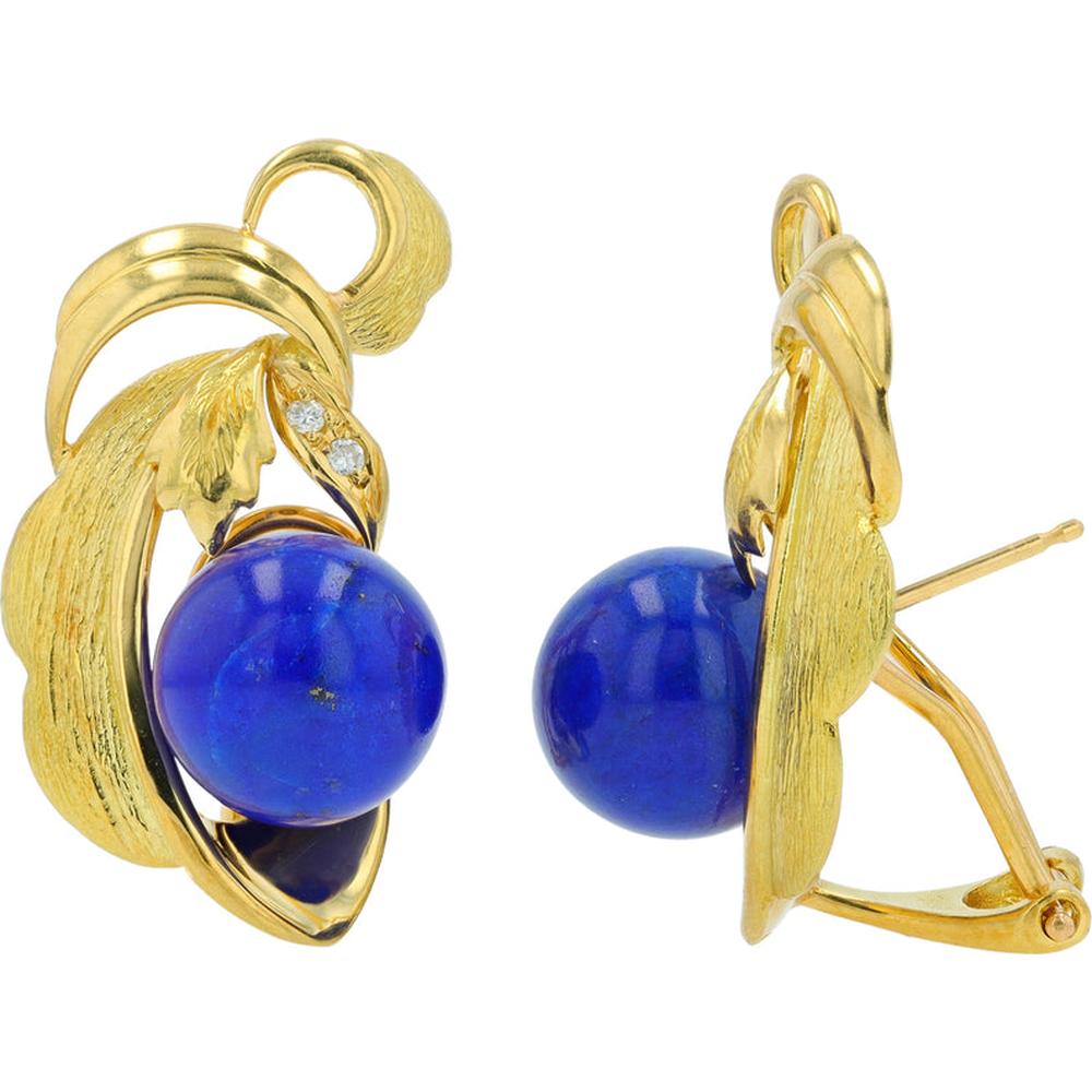 18K Yellow Gold Lapis Bead Earrings - Celestial Charm