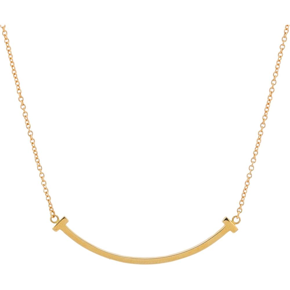 18K Yellow Gold Tiffany T-Smile Necklace Sleek Curved Bar