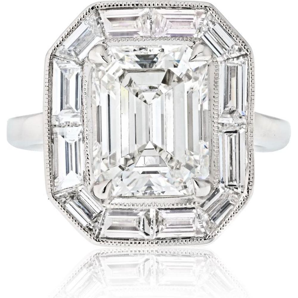 Carat Emerald Cut Diamond Engagement Ring with Baguette Halo in