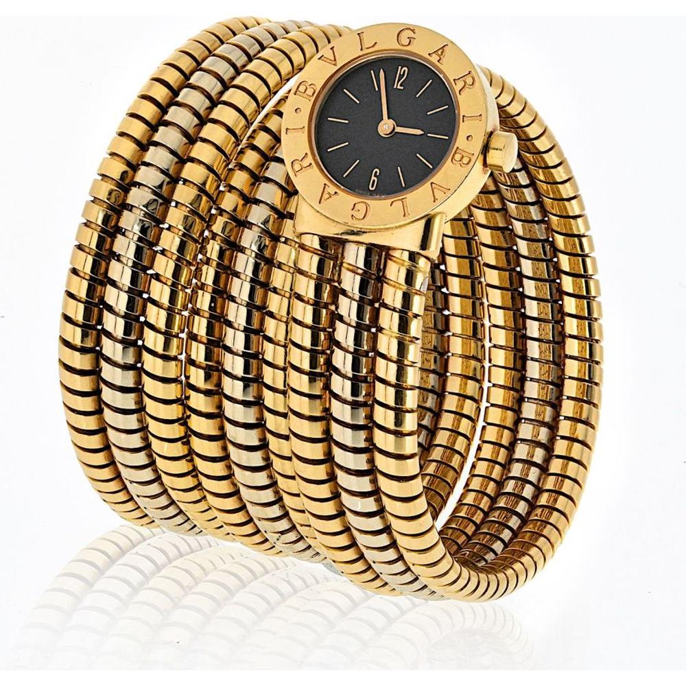 Bvlgari Tubogas 18K Tri-Color Gold Wrap Bracelet Watch with Black