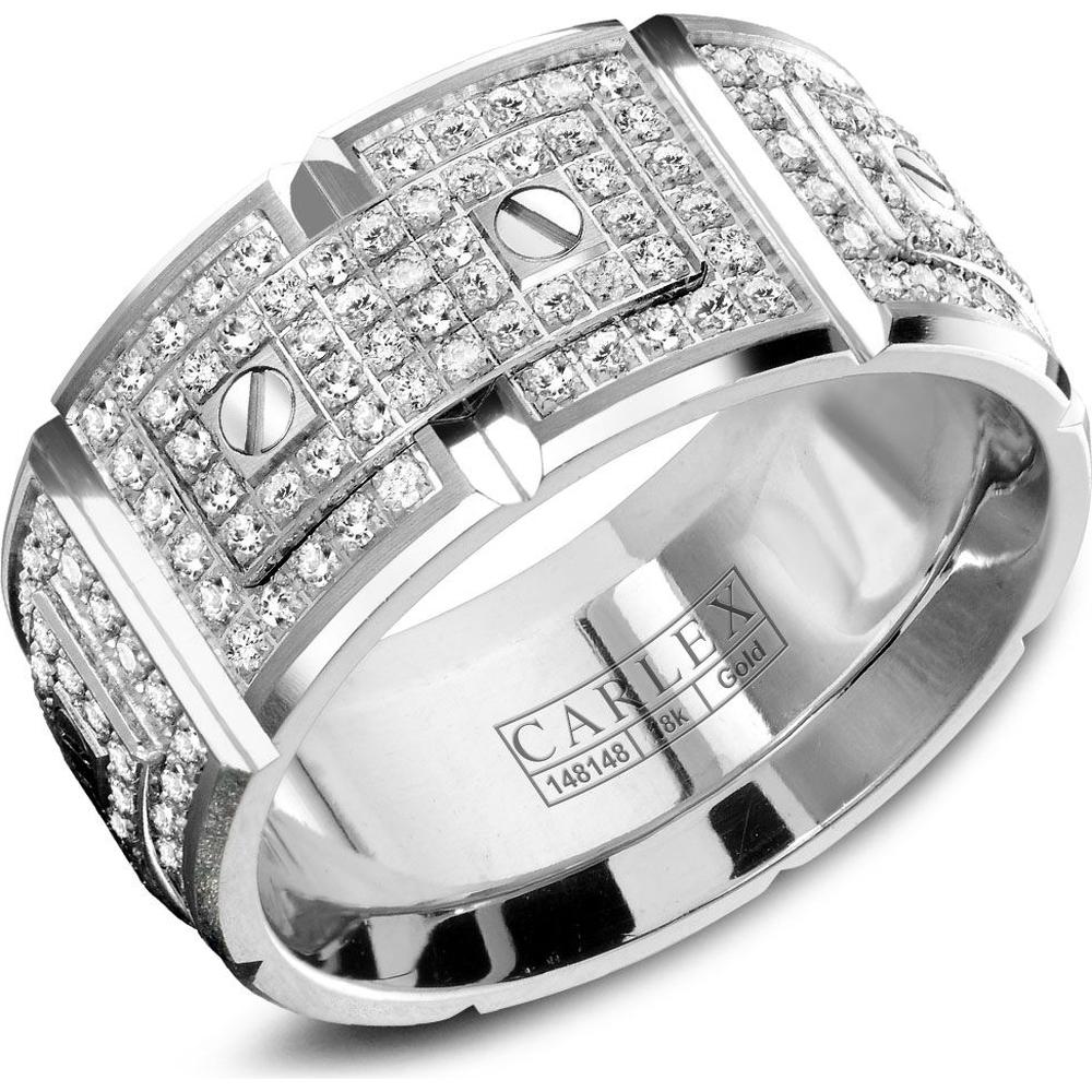 Carlex Men's Wedding Band Diamond Pavé Plates with Polished