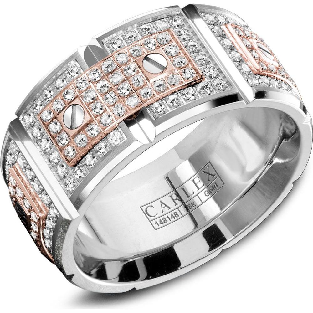 Carlex Men's Wedding Band Diamond Pavé Rose Gold Plates with