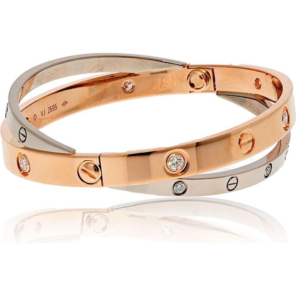 Cartier 18K White and Rose Gold Love Bracelet with 12 Round