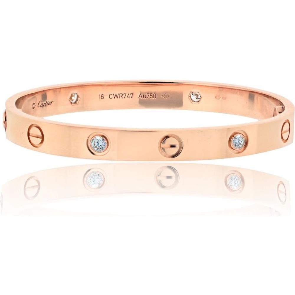 Cartier Love 18K Rose Gold Diamond Bracelet - Size 16 – Robinson