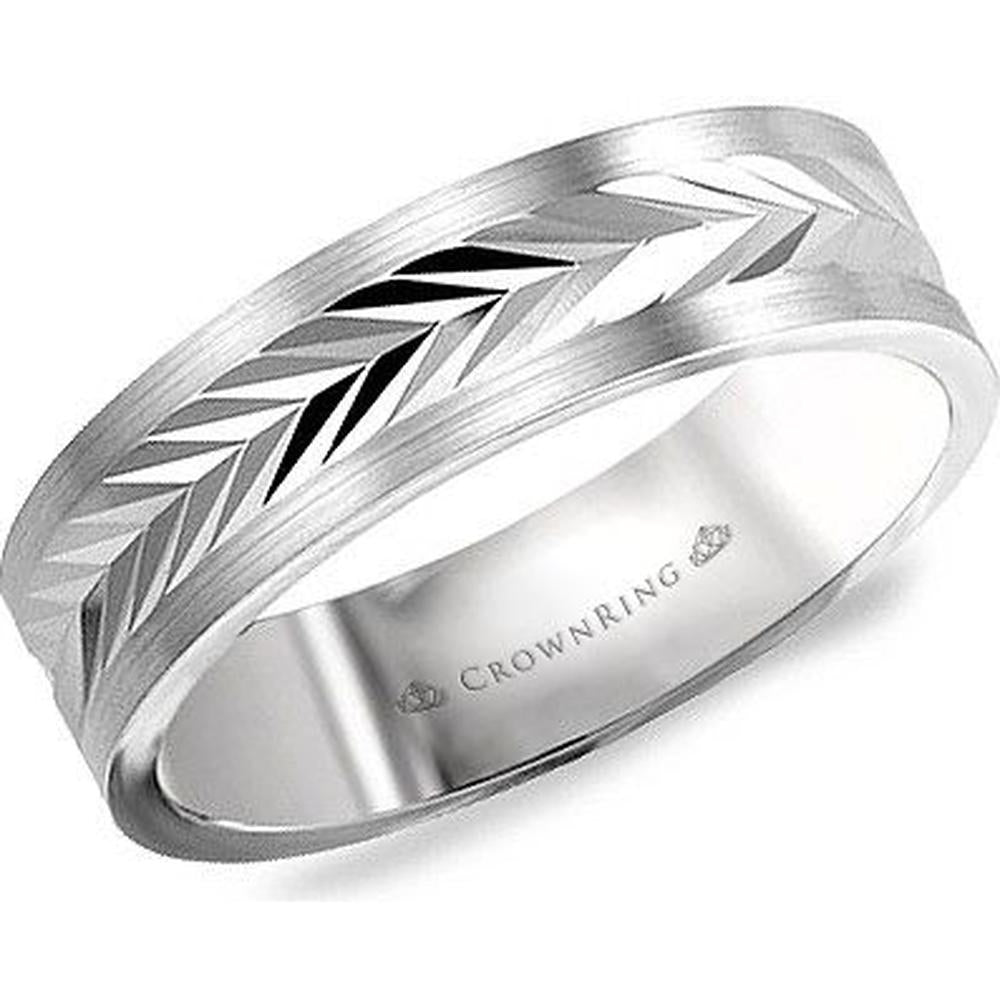 CrownRing Men's Wedding Band - Chevron Arrow Design with Brushed