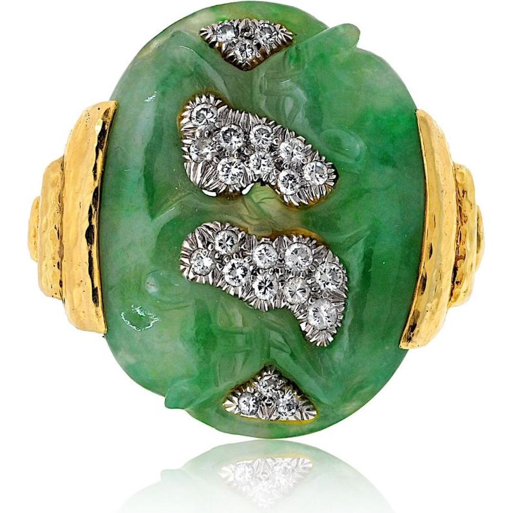 David Webb Platinum & 18K Yellow Gold Free-Form Carved Jade