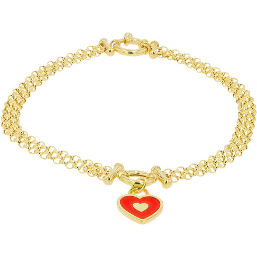 Enchanting 14K Yellow Gold Enamel Heart Bracelet