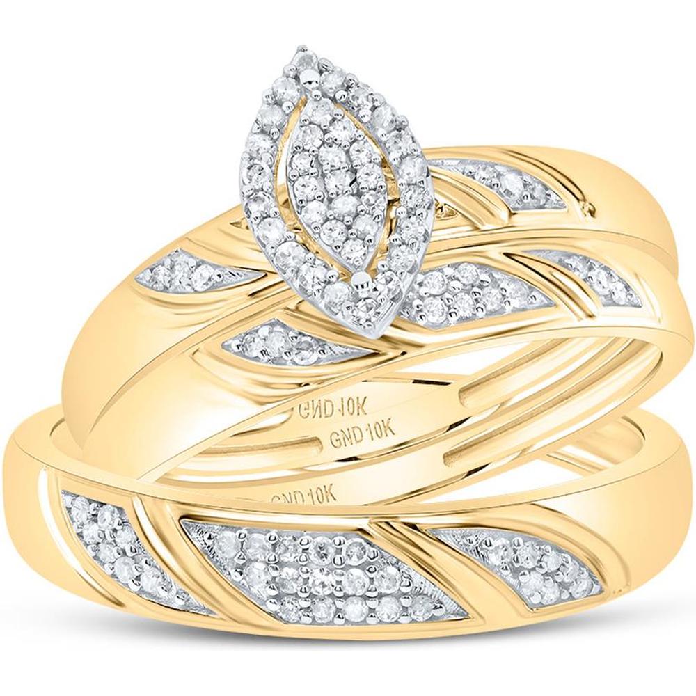GND 10K Yellow Gold Diamond Trio Wedding Bridal Ring Set with Pave