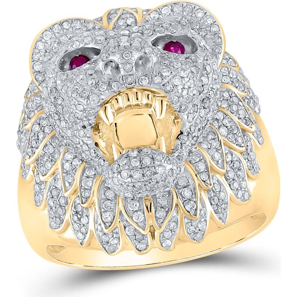 GND 10K Yellow Gold Lion Ring with Pave Round Diamonds and Natural