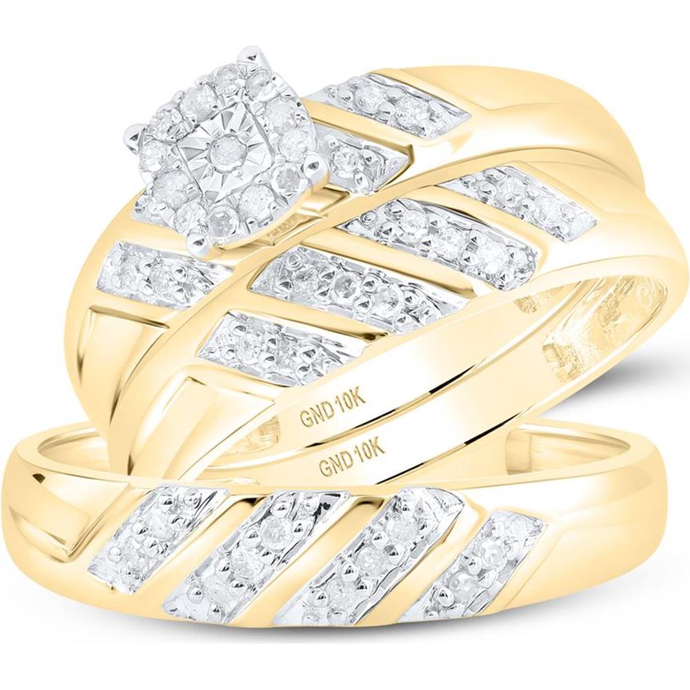 GND 10K Yellow Gold Matching Wedding Ring Set with Illusion-Set
