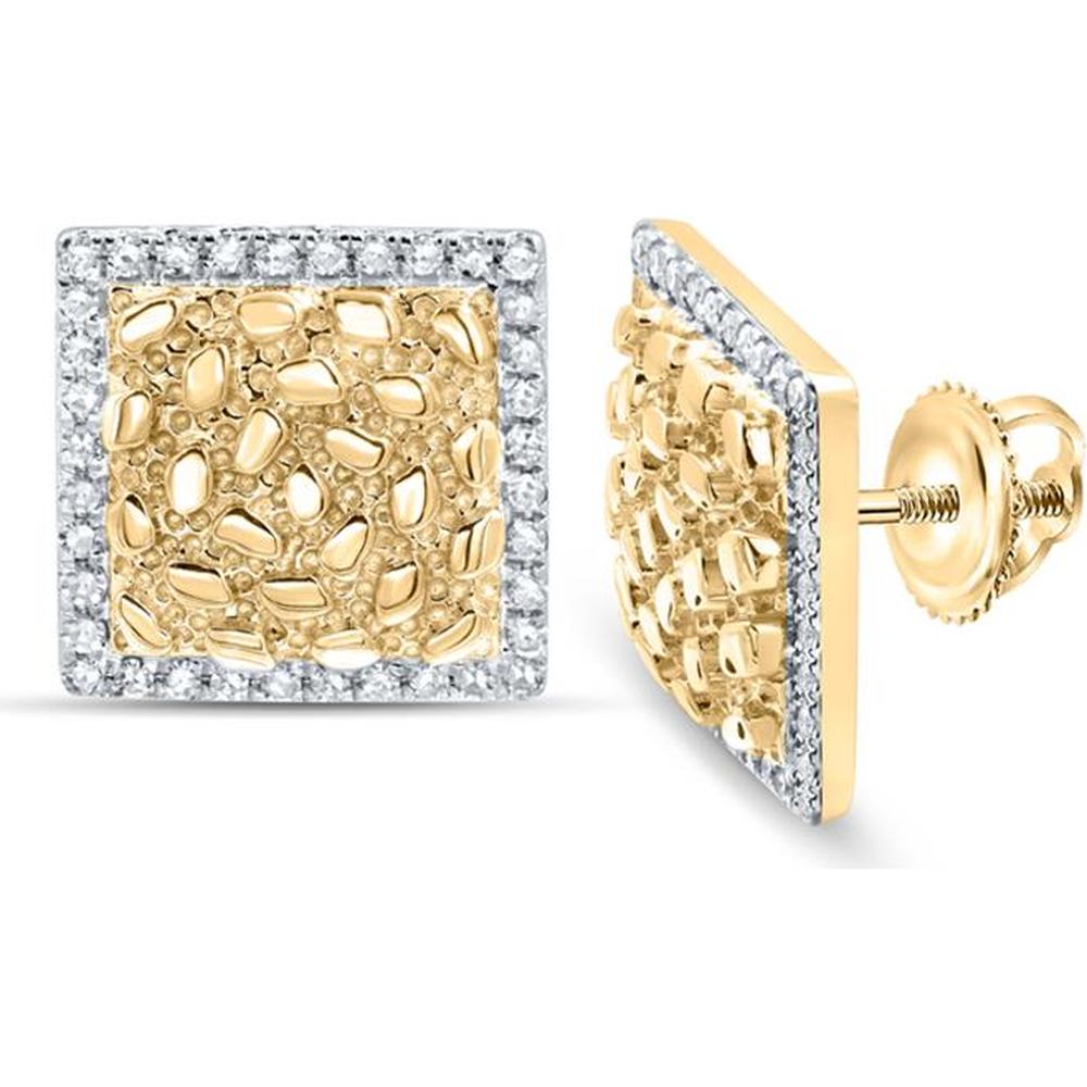 Men's Micro-Pavé Square Diamond Stud Earrings 0.18ct 10K Yellow Gold