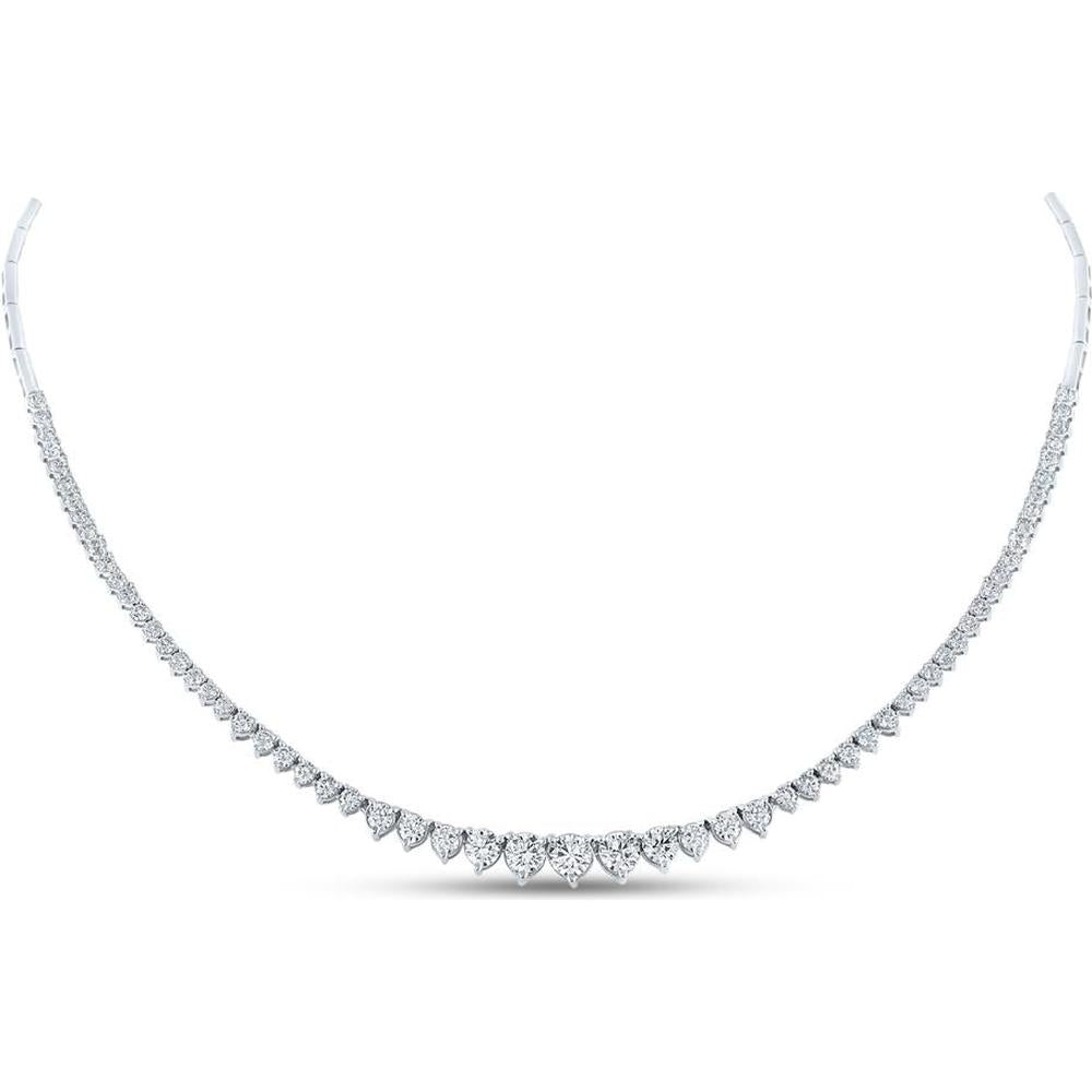 GND 14K White Gold Graduated Tennis Necklace with Round Prong-Set