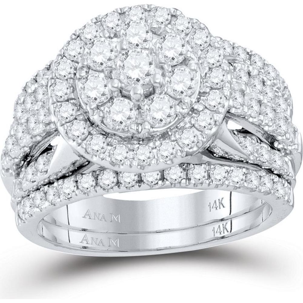 GND 14K White Gold Round Diamond Bridal Wedding Ring Set Carat