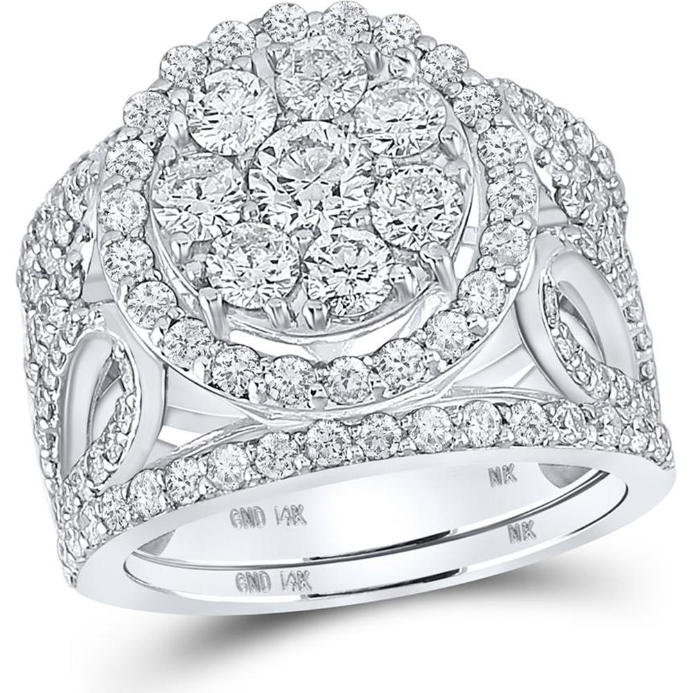 GND 14K White Gold Round Diamond Halo Bridal Wedding Ring Set