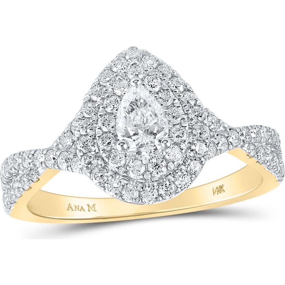 GND 14K Yellow Gold Pear Diamond Tear Halo Bridal Engagement Ring