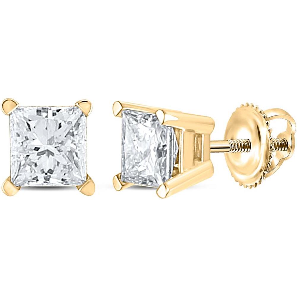 GND 14K Yellow Gold Princess-Cut Diamond Solitaire Stud Earrings