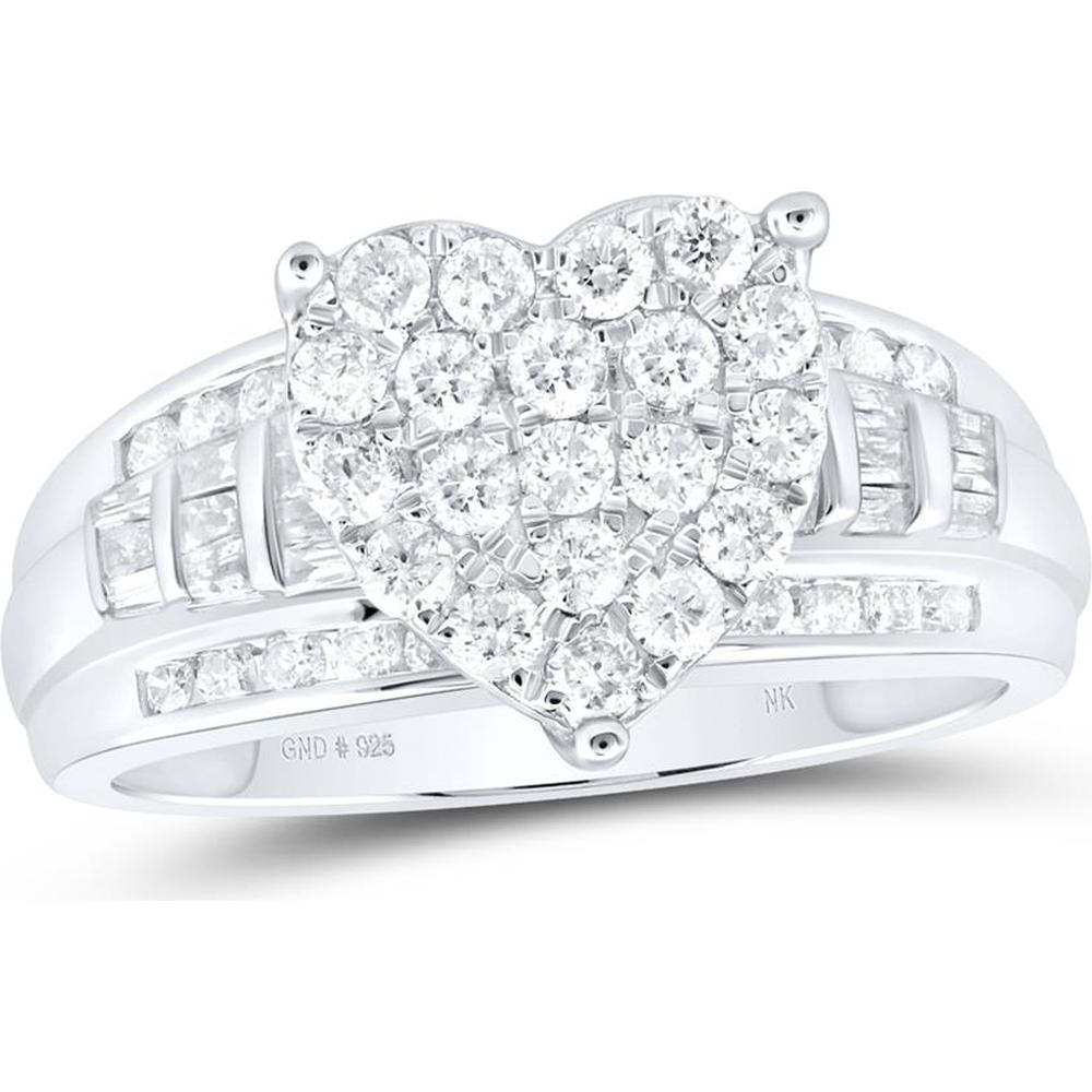 GND Sterling Silver Heart Bridal Engagement Ring with Pave-Set