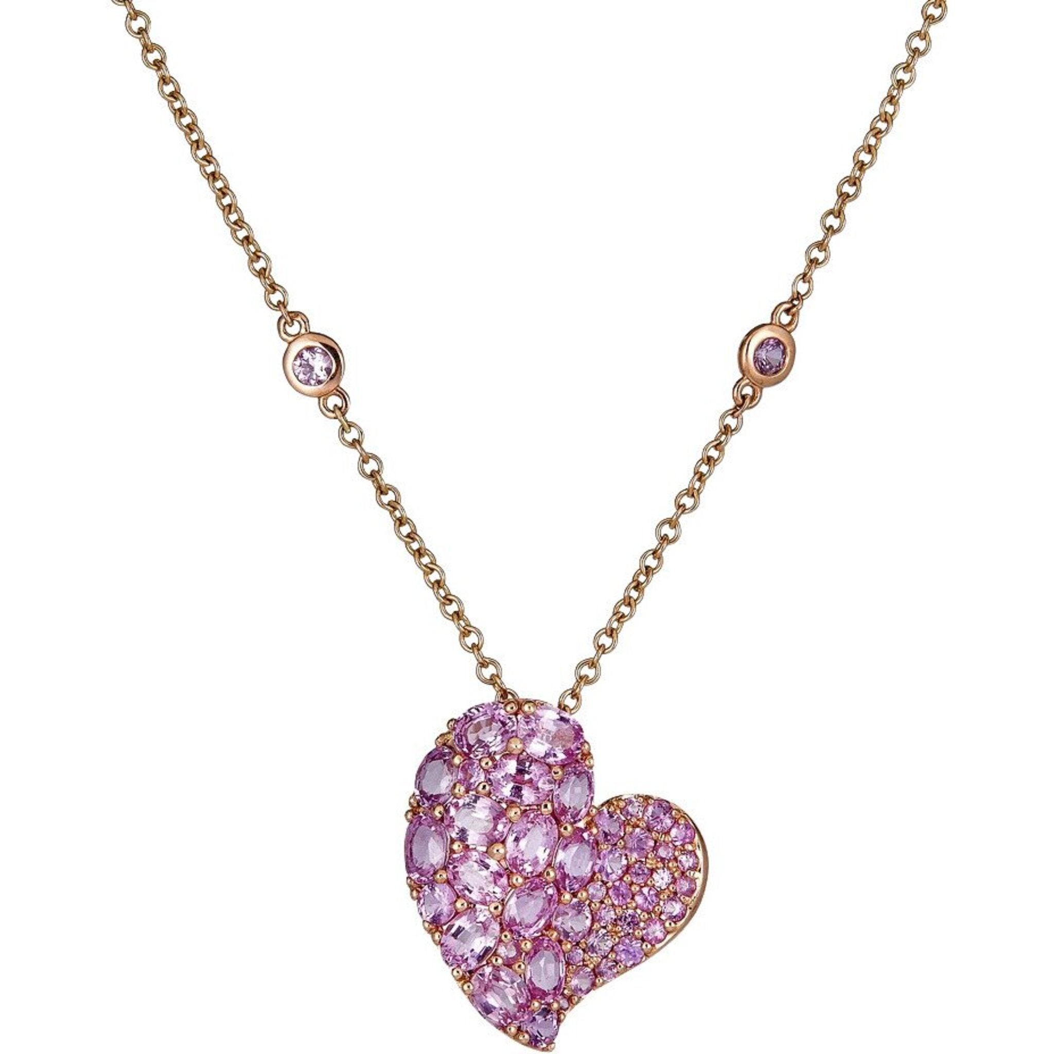 Piranesi - Medium Wave Heart Necklace in Pink Sapphire - 18K Rose Gold