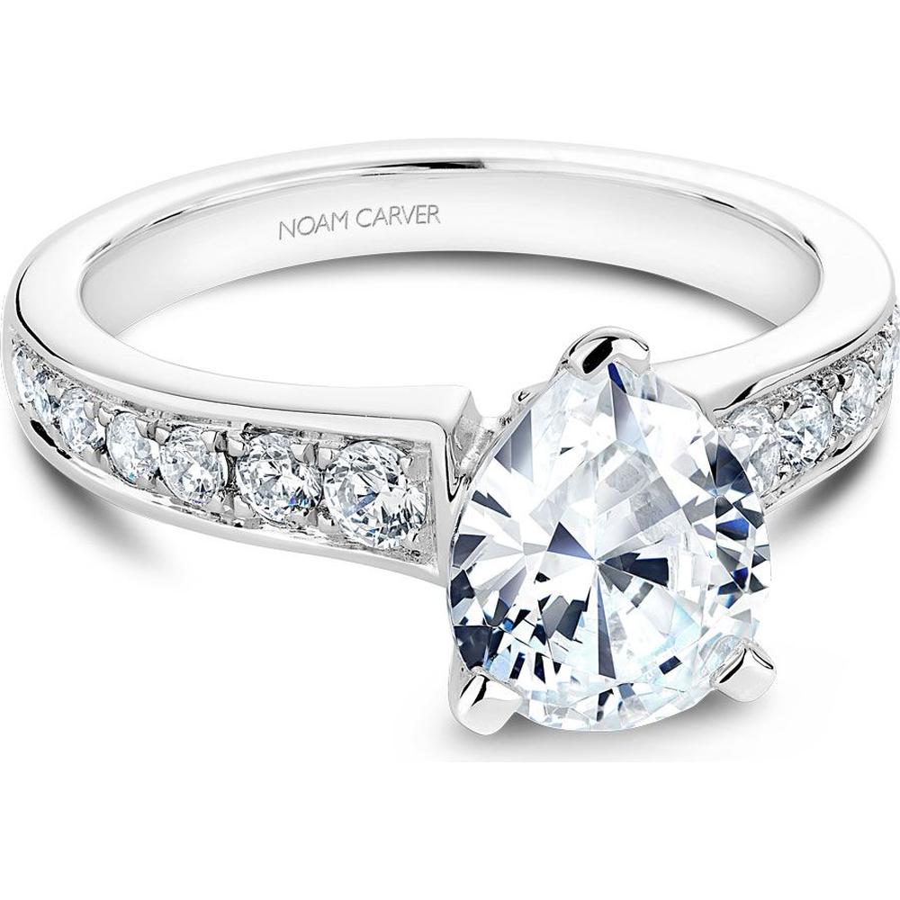 Pear Cut Diamond Engagement Ring with Three-Prong Setting and Pavé
