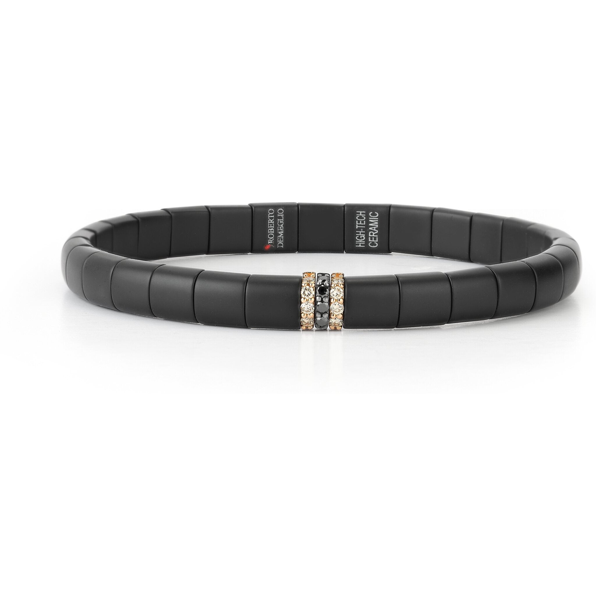 Roberto Demeglio - Matte Black Ceramic Bracelet With 2 Champagne