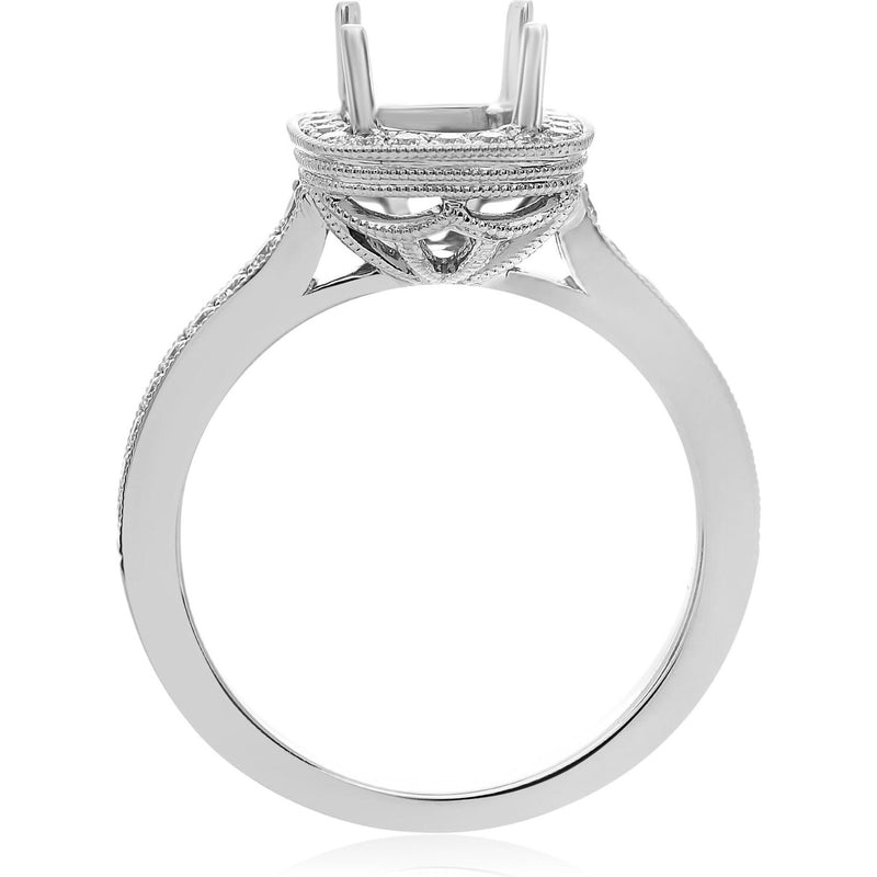 Roman & Jules 14K White Gold Milgrain Diamond Halo Engagement Ring Setting