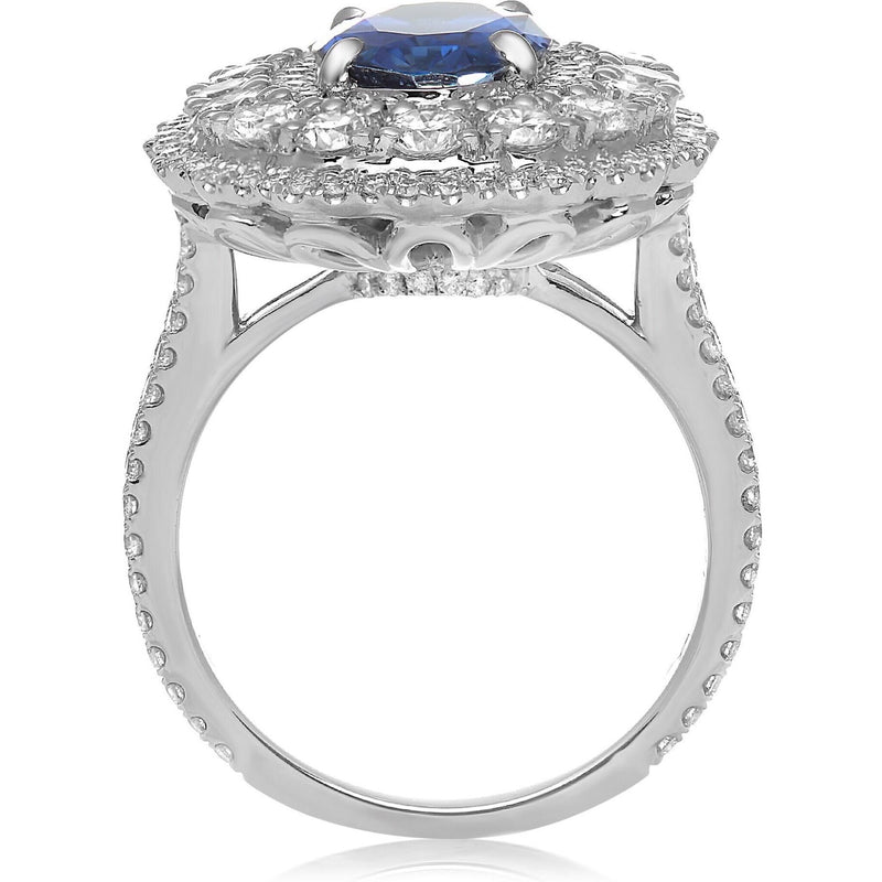 Roman & Jules 18K White Gold Sapphire & Diamond Triple Halo Ring - 2.23 Carat Diamond, 3.75 Carat Total Gem Weight