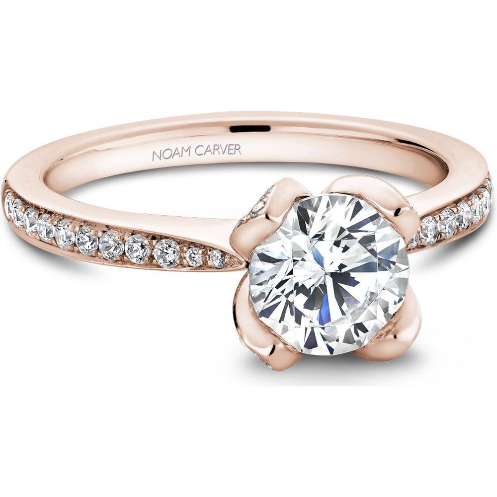 Round Cut Diamond Engagement Ring with Petal-Prong Setting and