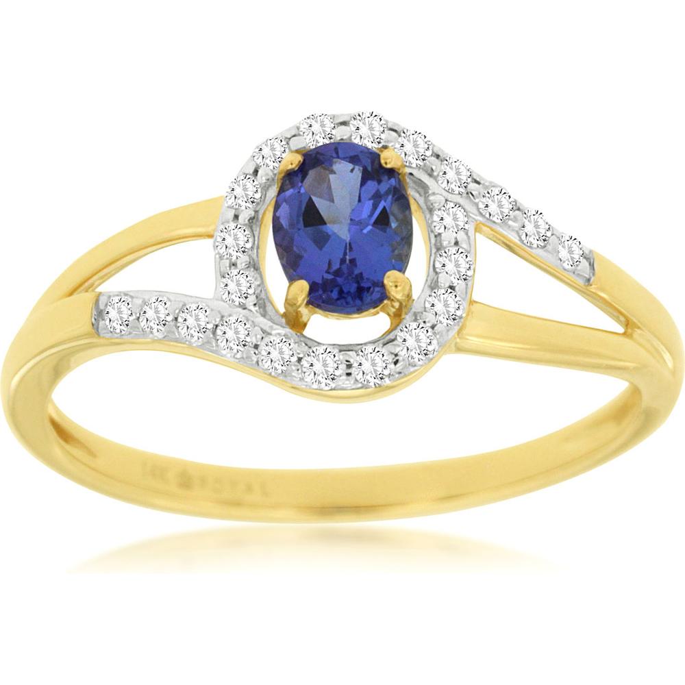 Royal 14K Yellow Gold Ring with Oval Tanzanite and Diamond Halo