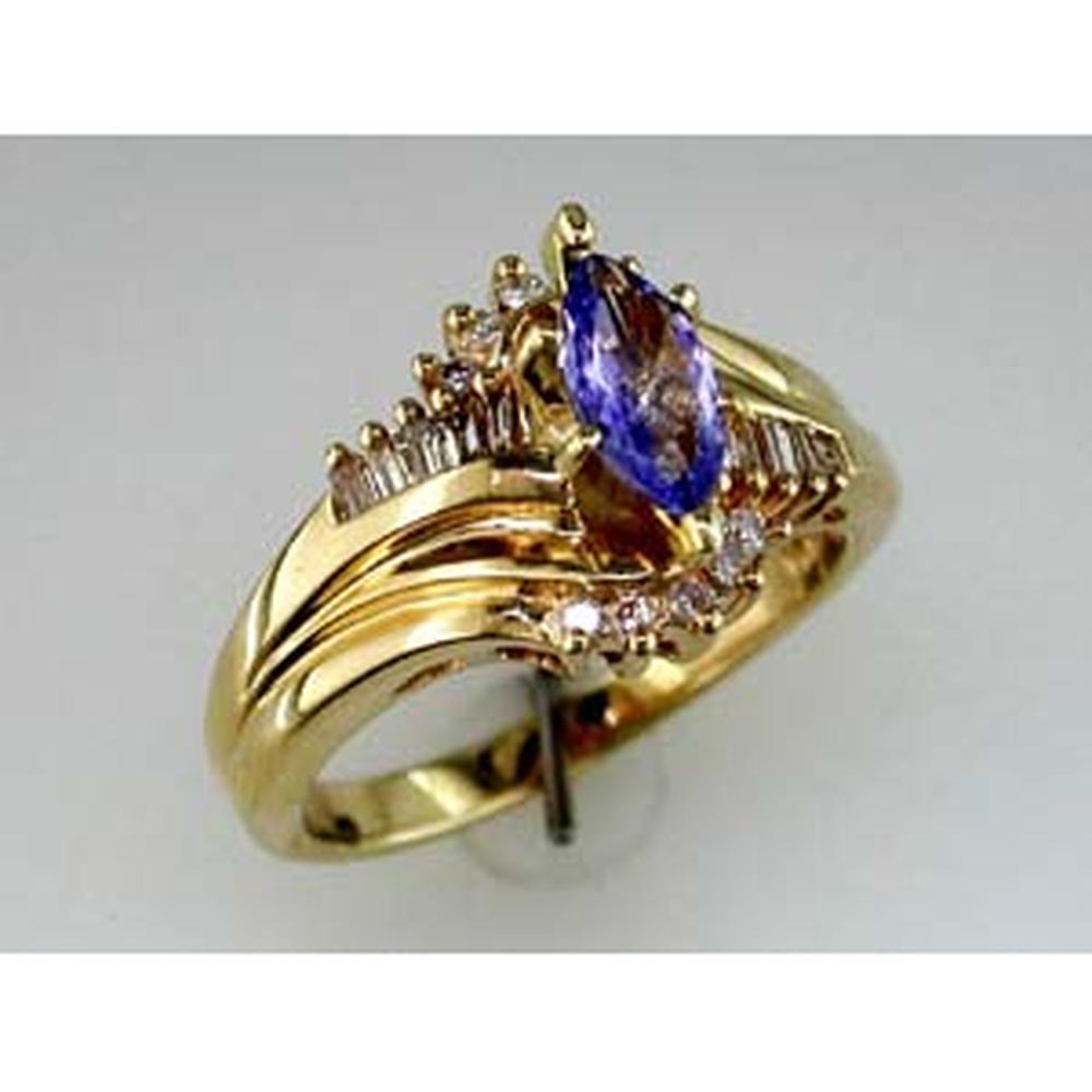 Royal 14K Yellow Gold Tanzanite Marquise Ring with Diamond Accents