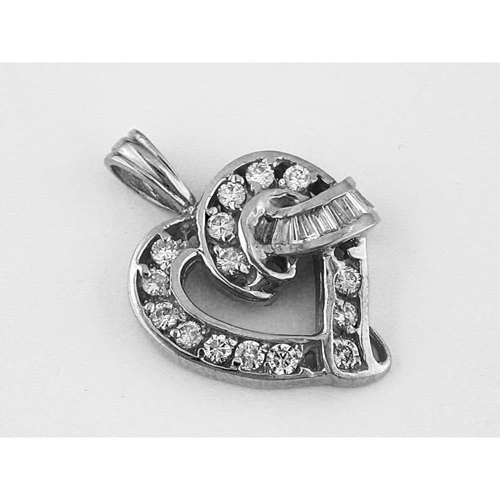 Royal Radiant 14K White Gold Diamond Heart Pendant with Baguette
