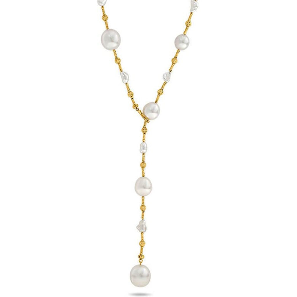 Stainless Steel Gold Chain Imation Pearl Beads Lariat Pendant