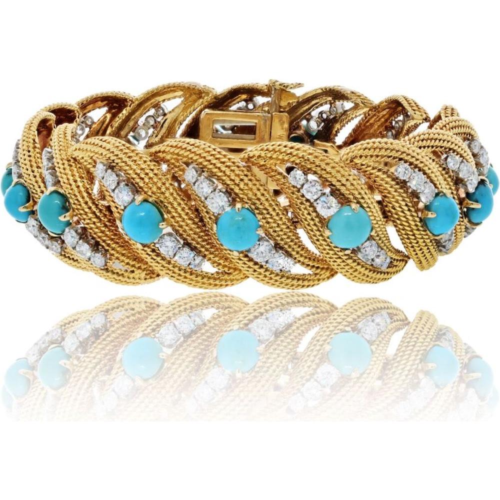 David Webb Timeless Beauty Turquoise and Diamond Bracelet  display picture 3